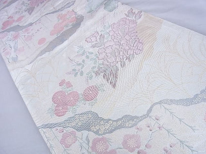 平和屋着物◎佐賀錦 六通柄袋帯 草花文 金銀糸 逸品 BAAF0088th