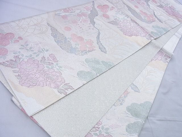 平和屋着物◎佐賀錦 六通柄袋帯 草花文 金銀糸 逸品 BAAF0088th