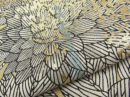 平和屋本店■極上　キモノデザイナー　斉藤上太郎　小紋　草花文　金彩　金通し地　逸品　CYAA0142s4