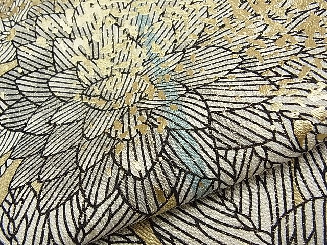 平和屋本店■極上　キモノデザイナー　斉藤上太郎　小紋　草花文　金彩　金通し地　逸品　CYAA0142s4