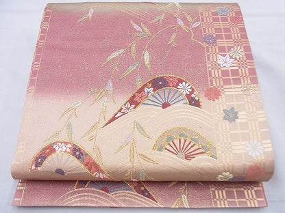 平和屋着物◎六通柄袋帯 唐織 片輪車花文 金糸 鈴乃屋扱い 逸品 BAAF0093th