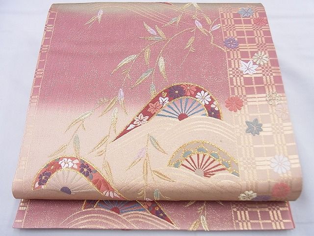平和屋着物◎六通柄袋帯 唐織 片輪車花文 金糸 鈴乃屋扱い 逸品 BAAF0093th