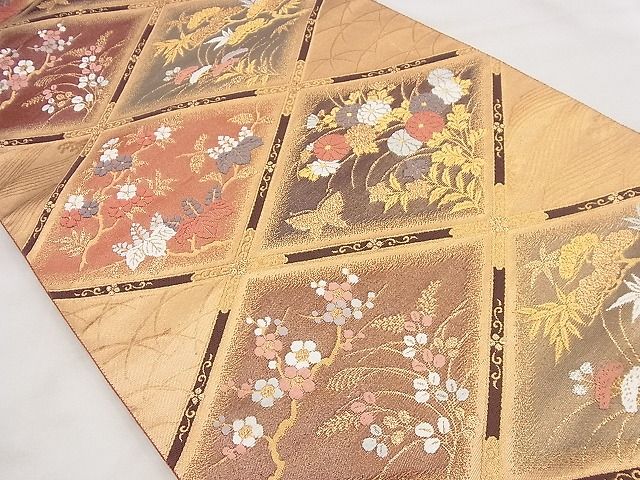 平和屋着物◎六通柄袋帯 唐織 花菱文様 金糸 逸品 BAAF1526qt