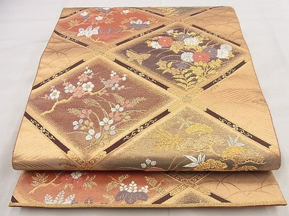 平和屋着物◎六通柄袋帯 唐織 花菱文様 金糸 逸品 BAAF1526qt