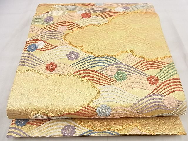 平和屋着物◎六通柄袋帯 唐織 流水花文 金糸 逸品 BAAF1537qt