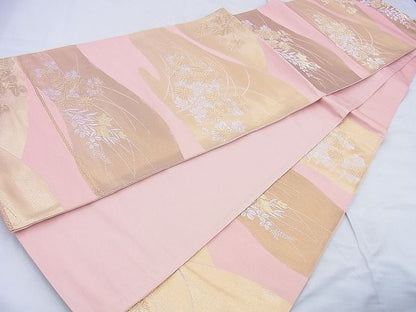 平和屋着物◎六通柄袋帯 草花文 金銀糸 逸品 BAAF0127th