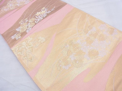 平和屋着物◎六通柄袋帯 草花文 金銀糸 逸品 BAAF0127th