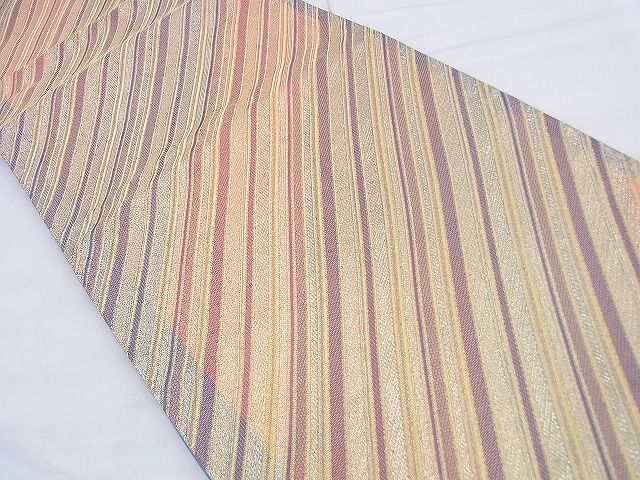 平和屋着物◎六通柄袋帯 斜縞 金糸 逸品 BAAF0150th
