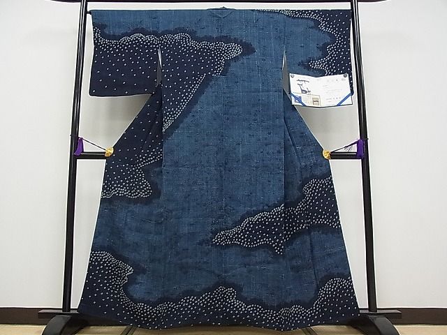 平和屋本店●極上 藍造り国選定無形文化財 佐藤阿波藍製造所 十九代目藍師・佐藤昭人 訪問着 生紬 証紙・反端付き CYAA0193s4