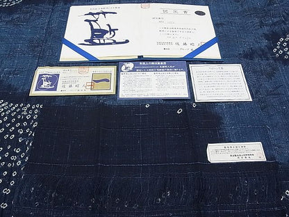 平和屋本店●極上 藍造り国選定無形文化財 佐藤阿波藍製造所 十九代目藍師・佐藤昭人 訪問着 生紬 証紙・反端付き CYAA0193s4