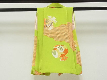 平和屋本店■希少 京都祇園の老舗 ぎをん齋藤 七五三 女の子 3歳 被布 鶸地 源氏雲宝散し 鬼しぼ縮緬 たとう紙付き 逸品 CYAA0198s4