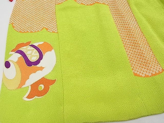 平和屋本店■希少 京都祇園の老舗 ぎをん齋藤 七五三 女の子 3歳 被布 鶸地 源氏雲宝散し 鬼しぼ縮緬 たとう紙付き 逸品 CYAA0198s4