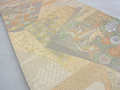 平和屋着物◎宝珠本佐賀錦 九百錦 六通柄袋帯 飛鶴風景花文 金糸 逸品 BAAE7795du