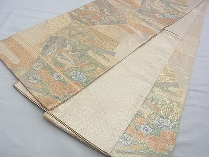 平和屋着物◎宝珠本佐賀錦 九百錦 六通柄袋帯 飛鶴風景花文 金糸 逸品 BAAE7795du