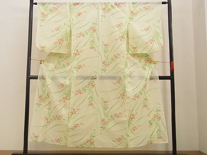 平和屋着物■夏物 小紋 絽 草花文 洗える着物 BAAF8402xi