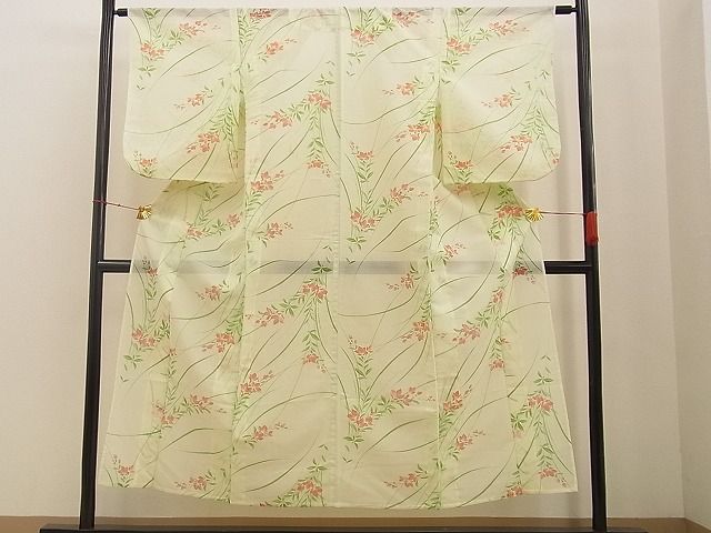 平和屋着物■夏物 小紋 絽 草花文 洗える着物 BAAF8402xi