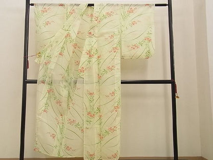 平和屋着物■夏物 小紋 絽 草花文 洗える着物 BAAF8402xi