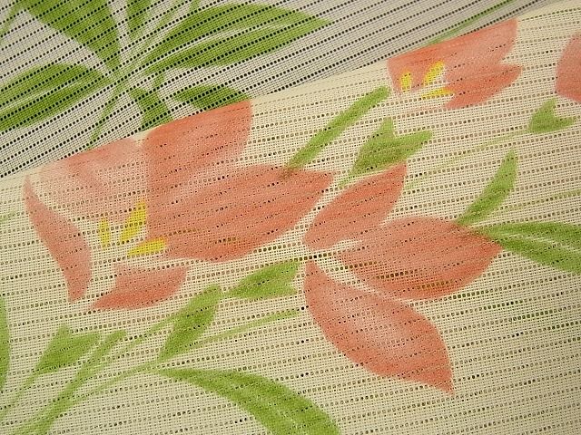 平和屋着物■夏物 小紋 絽 草花文 洗える着物 BAAF8402xi