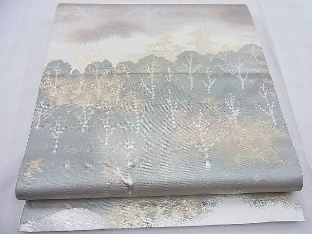 平和屋着物◎六通柄袋帯 はく錦 風景文 金糸 引箔 逸品 BAAF2622ea