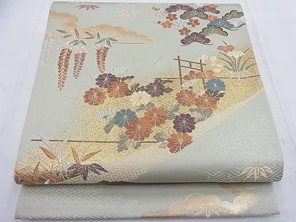 平和屋着物◎六通柄袋帯 草花文 金銀糸 逸品 BAAF2687ea