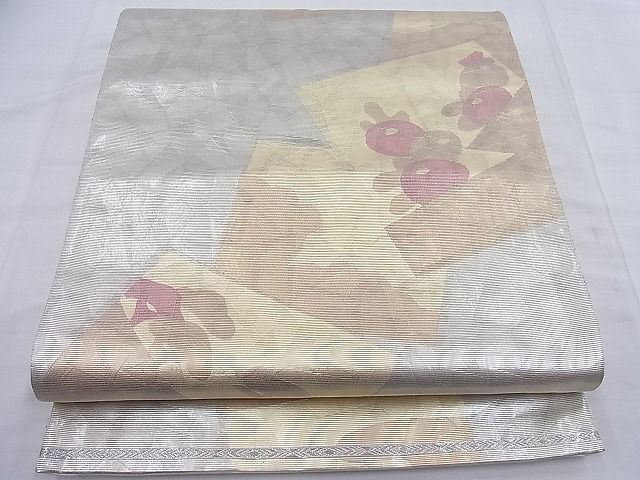 平和屋着物◎六通柄袋帯 色紙重ね花文 引箔 逸品 BAAF4435ea