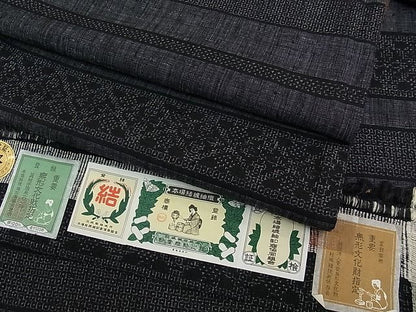 平和屋本店●極上 本場結城紬 重要無形文化財 奥順 80亀甲 吉祥横段文 証紙付き 逸品 CZAA0426s4