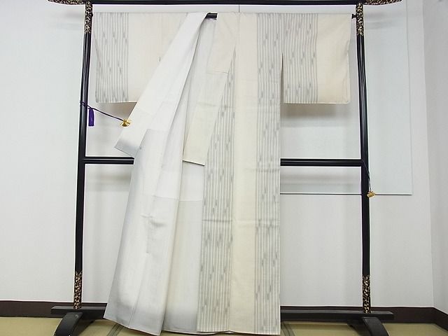 平和屋本店●極上　本場結城紬　重要無形文化財　地機　変わり縞　証紙付き　逸品　未使用　CZAA0452s4