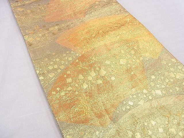 袋帯 横段 金彩 箔チラシ 佐賀錦 正絹 AO-1561 平和屋着物◎佐賀錦 六通柄袋帯 地紙箔散らし 金糸 逸品