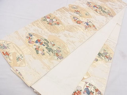 平和屋着物◎六通柄袋帯 唐織 地紙鴛鴦草花文 金糸 逸品 BAAE9392hz
