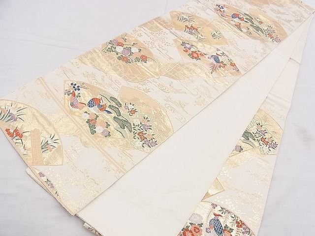平和屋着物◎六通柄袋帯 唐織 地紙鴛鴦草花文 金糸 逸品 BAAE9392hz