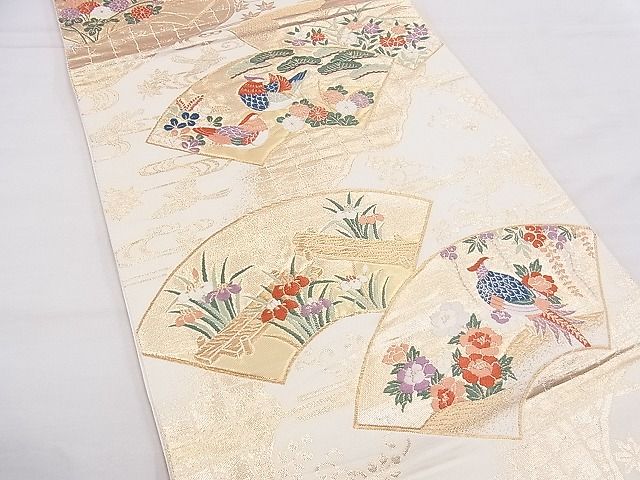 平和屋着物◎六通柄袋帯 唐織 地紙鴛鴦草花文 金糸 逸品 BAAE9392hz