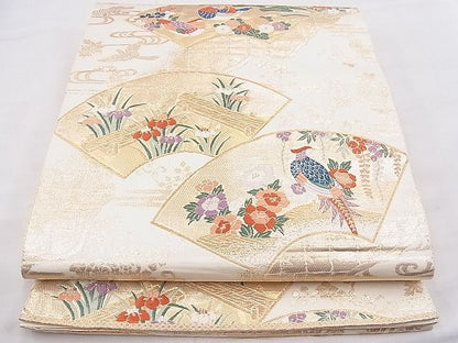 平和屋着物◎六通柄袋帯 唐織 地紙鴛鴦草花文 金糸 逸品 BAAE9392hz