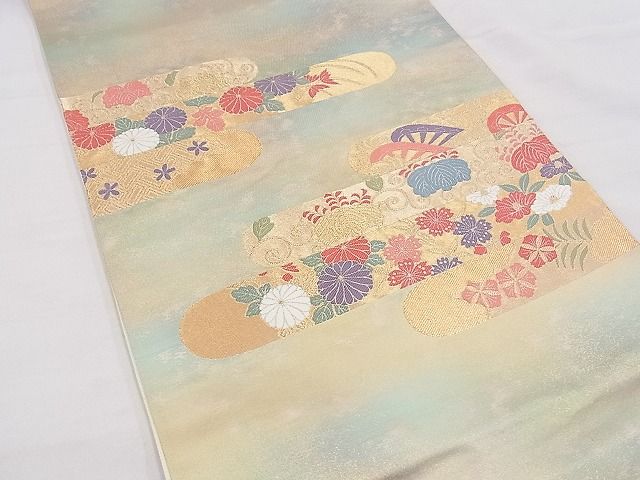 平和屋着物◎太鼓柄袋帯 唐織 エ霞花唐草文 彩瀞箔 金糸 逸品 BAAF8807hz
