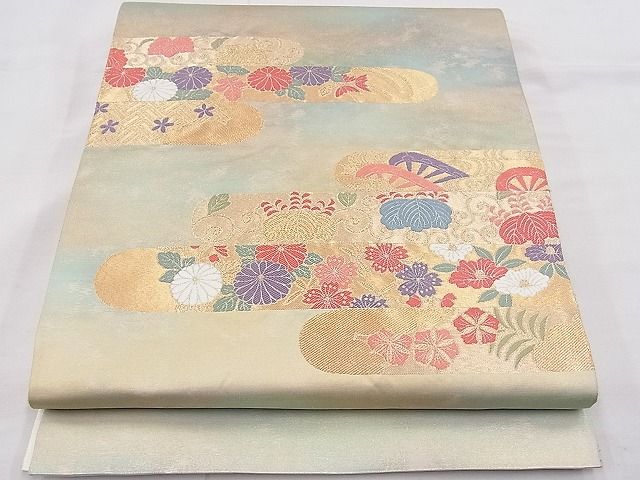 平和屋着物◎太鼓柄袋帯 唐織 エ霞花唐草文 彩瀞箔 金糸 逸品 BAAF8807hz