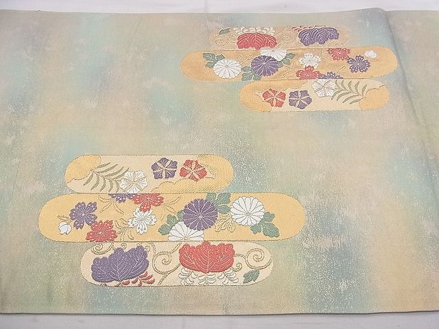 平和屋着物◎太鼓柄袋帯 唐織 エ霞花唐草文 彩瀞箔 金糸 逸品 BAAF8807hz