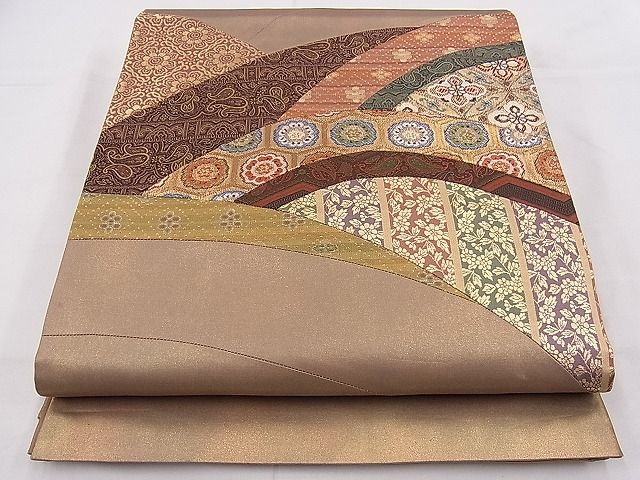 平和屋着物◎太鼓柄袋帯 切嵌 名物裂 金糸 逸品 BAAF8813hz