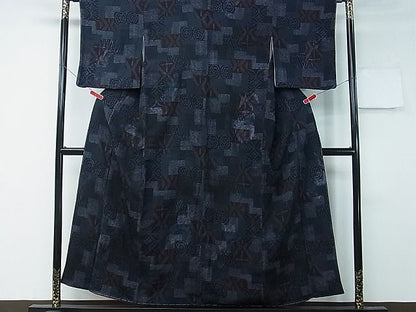 平和屋着物■上質なお召　色紙重ね吉祥花文　銀糸　逸品　CAAE9327ch