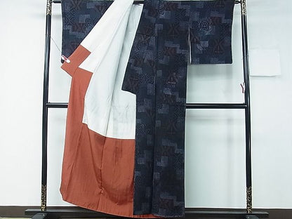平和屋着物■上質なお召　色紙重ね吉祥花文　銀糸　逸品　CAAE9327ch