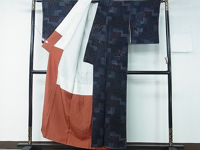 平和屋着物■上質なお召　色紙重ね吉祥花文　銀糸　逸品　CAAE9327ch