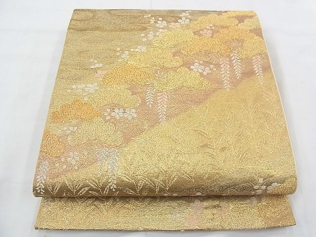 平和屋着物◎六通柄袋帯 草花文 金糸 逸品 BAAF0538jm