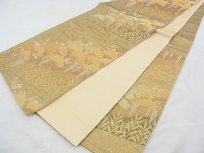 平和屋着物◎六通柄袋帯 草花文 金糸 逸品 BAAF0538jm