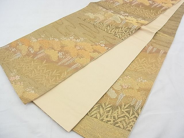 平和屋着物◎六通柄袋帯 草花文 金糸 逸品 BAAF0538jm