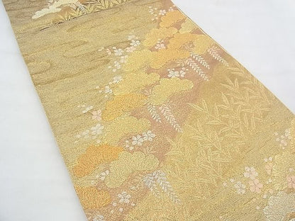 平和屋着物◎六通柄袋帯 草花文 金糸 逸品 BAAF0538jm