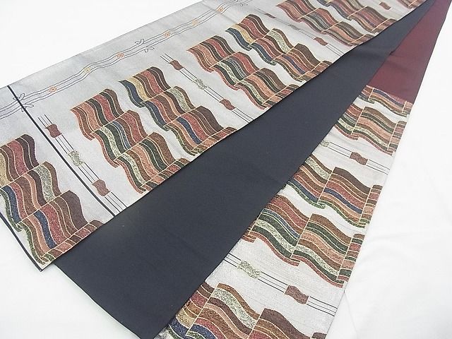 平和屋着物◎西陣 六通柄袋帯 横段文 金糸 引箔 逸品 BAAF0556jm