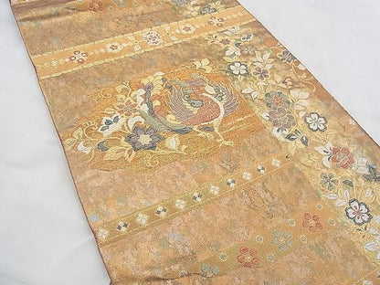 平和屋着物◎六通柄袋帯 花鳥文 金銀糸 引箔 逸品 BAAF0559jm