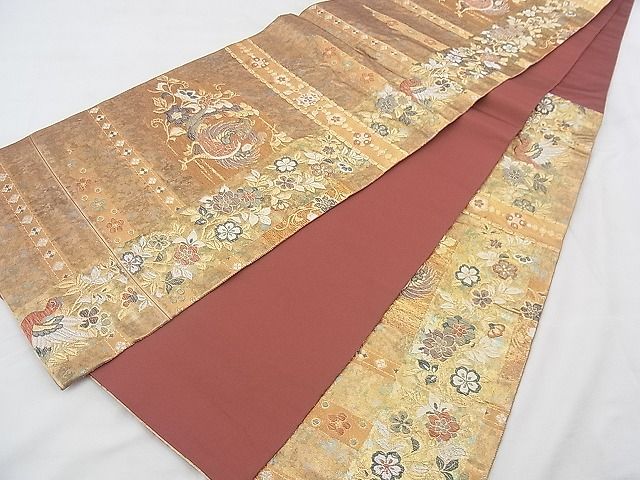 平和屋着物◎六通柄袋帯 花鳥文 金銀糸 引箔 逸品 BAAF0559jm
