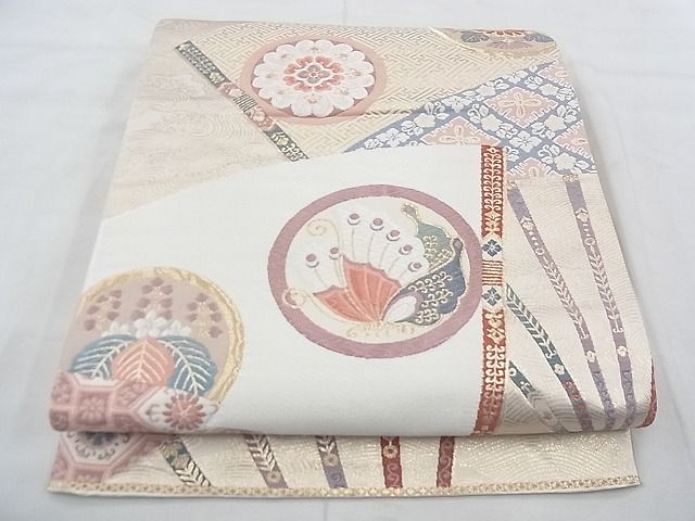 平和屋着物◎六通柄袋帯 唐織 花蝶丸文 金糸 逸品 BAAF0577jm