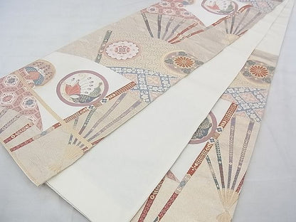 平和屋着物◎六通柄袋帯 唐織 花蝶丸文 金糸 逸品 BAAF0577jm