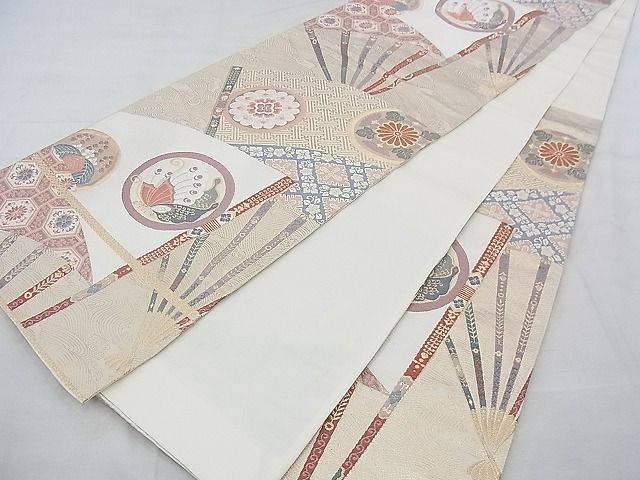 平和屋着物◎六通柄袋帯 唐織 花蝶丸文 金糸 逸品 BAAF0577jm