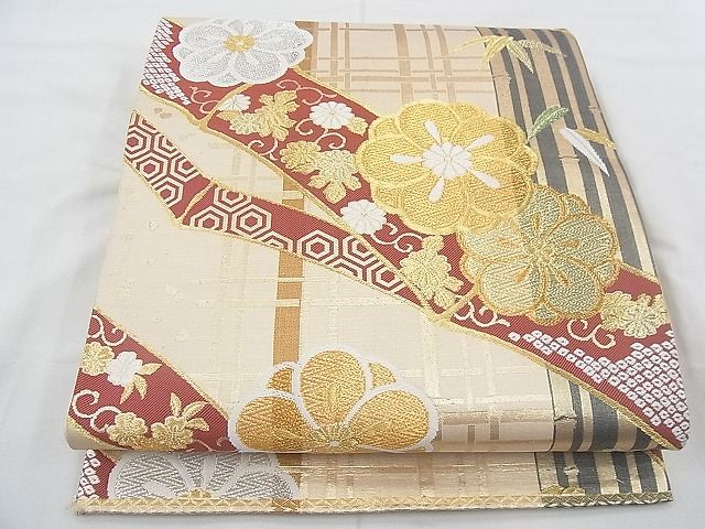 平和屋着物◎六通柄袋帯 唐織 小花梅香文 金銀糸 逸品 BAAF0587jm